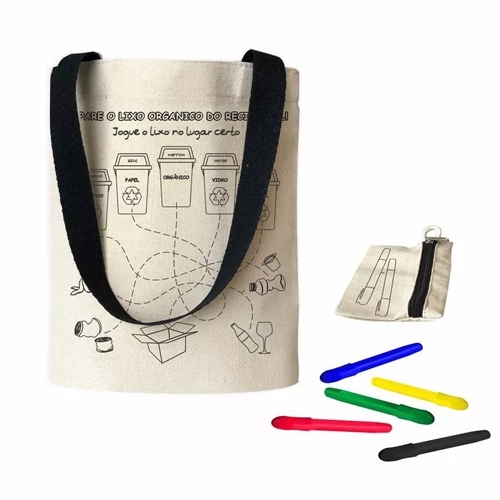 Kit Educacional: Ecobag + Estojo + Canetinhas para Tecido-Eco12